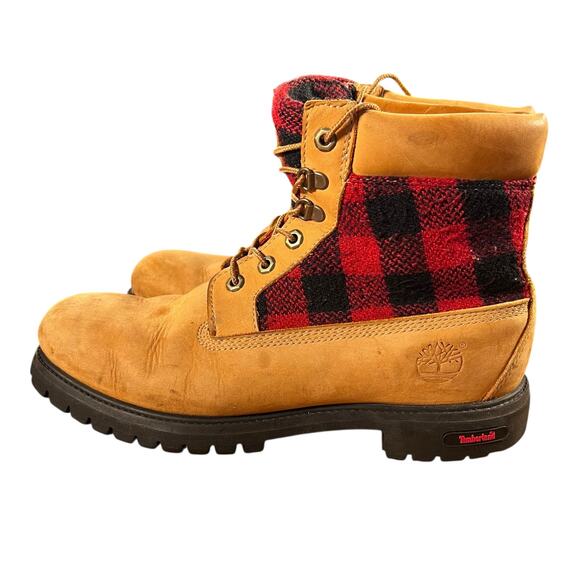 Timberland 6” Boots Mens 10.5 Wheat Leather Buffalo Plaid Flannel 45026 main image 9